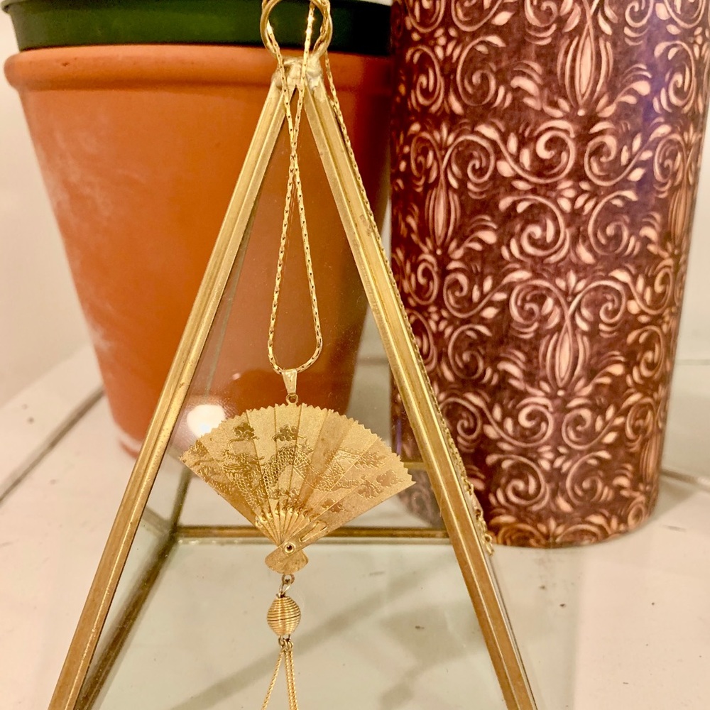 COPY - Vintage boho brass Japanese engraved fan pendant